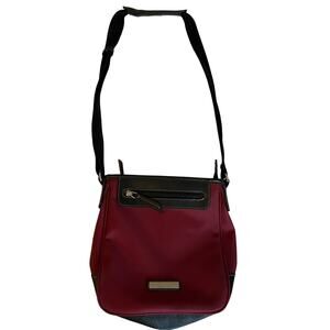 Kenneth Cole Reaction Crossbody Purse Burgundy Red Black Nylon Square Pockets